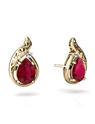Created Ruby 14kt Yellow Gold Filligree Earrings