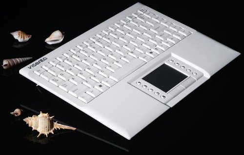 Visenta Super Slim 2.4 GHz Wireless Mini Compact Computer Keyboard with Smart Tap Touch Pad for MCE - Media Center Edition - Extra Long Range of Over 50 Feet - White