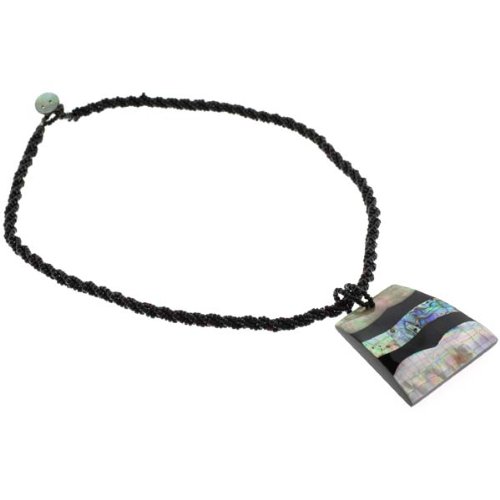 Abalone and Mother of Pearl Pendant with Bead Necklace - 46mm, Trapezoid - 18'' Overall Length