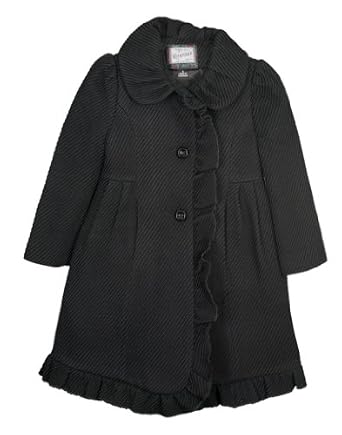 Rothschild Girls Black Wool Blend Coat with Ruffle Detail