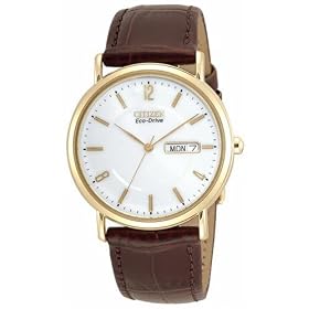 Citizen Eco-Drive Men's Gold-Tone Leather Watch #BM8242-08A