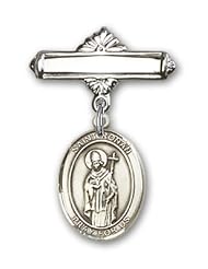 Sterling Silver Baby Badge with St. Ronan Charm and Polished Badge Pin