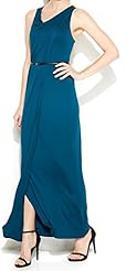Faux-Leather/Rayon Cocktail Full Length Cowl Neck Sleeveless Maxi Dress 