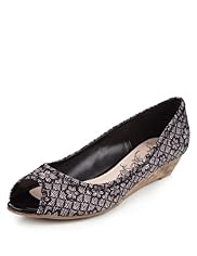 Abstract Print Peep Toe Wedge Shoes