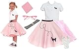 Hip Hop 50s Shop 7 Piece Child Poodle Skirt Outfit, Size 10 Light Pink