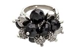 .925 Sterling Silver Designer Onyx and Beaded Bead Grape Cluster Ring