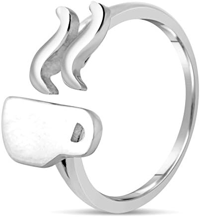 Coffee Lover Gift - Simple &amp; Unique 925 Sterling Silver Coffee Ring Jewelry for Women