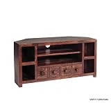 MANGO DARK WOOD DAKOTA CORNER LCD/PLASMA TV VIDEO UNIT INDIAN LIVING ROOM FURNITURE