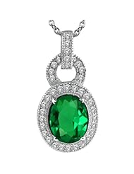 2.64 Ct Oval Created Green Emerald 925 Sterling Silver Pendant 18" Chain