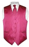 Men's Dress Vest & NeckTie Red Violet Striped Vertical Stripes Design Set for Suit or Tuxedo
