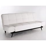 Plush Leather Convertible Sofa Leather: White