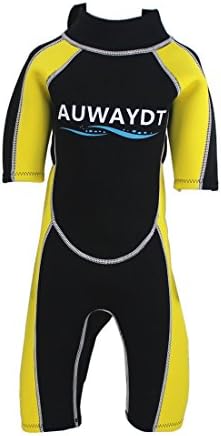 AUWAYDT Kids Wetsuits 2mm Neoprene Youth Premium Back Zip Shorty Yellow,8