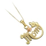 14K Yellow Gold Mom Pendant with Pink Rose and Chain