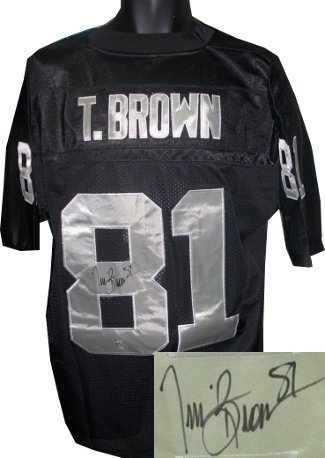Tim Brown Autographed/Hand Signed Oakland Raiders Black Prostyle Jersey #81- Brown Hologram