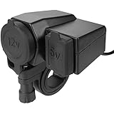 RioRand Black 5V 2.1A USB Phone 12V Motorcycle Handlebar Handle Bar Clamp Charger Power Port Socket Set