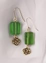 Green Recycled Glass and Gold Celtic Knot Earrings