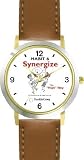 Habit 6 - Synergize (English Text) - DELUXE TWO-TONE WATCH from THE 7 HABITS - WATCH COLLECTION BY WATCHBUDDY&reg; - Arabic Numbers - Brown Leather Strap-Size-Large ( Men's Size or Jumbo Women's Size )