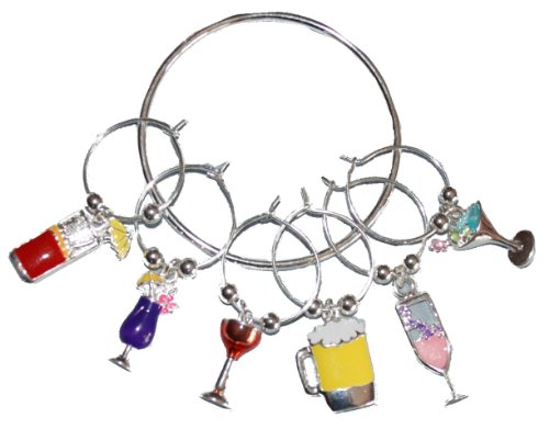 Wine Glass Charms set~ Beverage Themed~ Martini, Beer Mug, Wine, Tropical Drinks