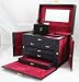 SHINING IMAGE HUGE BLACK LEATHER JEWELRY BOX / CASE / STORAGE / ORGANIZER WITH TRAVEL CASE AND LOCK