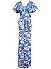 Womans Long Kaftan Blue Printed Muumuu Kaftans Loungerwear Dress Knit Gown Xl