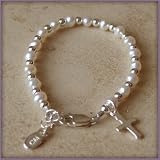 First Communion Bracelet Sterling Silver Girls Childrens Jewelry, freshwater pearl bracelet features an adorable little cross