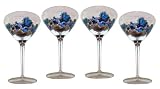 ArtisanStreet's Fun Midnight Blue and Silver Martini Glasses - Set of 4. Flutes Feature Midnight Blue with Silver Trim with Sparkling Base. Hand Painted, One of a Kind, Signed by Artisan.