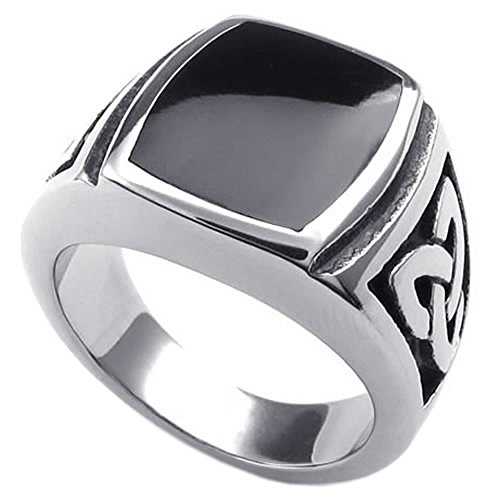 KONOV Mens Stainless Steel Ring, Celtic Knot Signet, Black Silver, Size 11