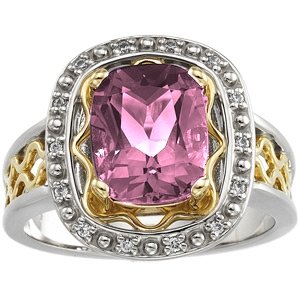 14K Two-Tone Gold Pink Tourmaline and Diamond 