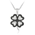Sterling Silver Black Diamond Accent Four Leaf Clover Pendant