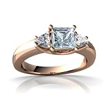 14k Rose Gold Square Genuine Aquamarine Ring