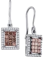 14KT White Gold 1.00 CTW Round Princess Ladies COGNAC Diamond Invisible Earrings
