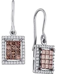 1.00CTW ROUND PRINCESS LADIES COGNAC DIAMOND INVISIBLE EARRINGS