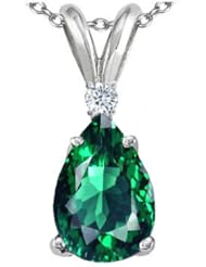 Tommaso Design (tm) Pear Shape 9 x 7mm Simulated Emerald and Genuine Diamond Pendant