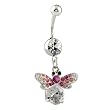 Red Butterfly Button Navel Body Jewelry Animal Dangle Belly Ring