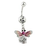 Pugster Red Butterfly Button Navel Body Jewelry Animal Dangle Belly Ring