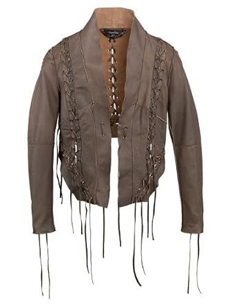 Plus Size Ladies Clothes : Muubaa Hepner Laced Leather Jacket in Filemont Brown Reviews