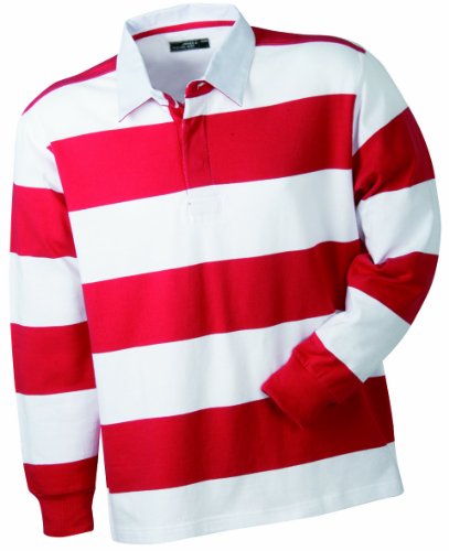 James & Nicholson Herren Langarm Polo Shirt Rugby Striped, red/white, S, JN099 rdwh Preisvergleich