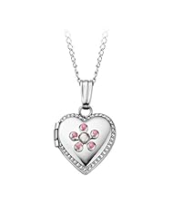 Childs Heart Locket with Pink Enamel Flower in Sterling Silver