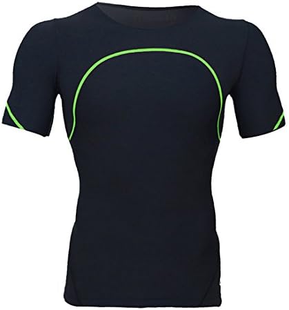 Cycfit Men's Fast-Drying Breathable Outdoor Short Sleeve T-Shirts Size XL - Black with Green Stripe