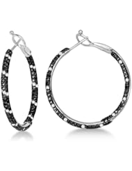 Ladies Fancy Black and White Diamond Double Sided Hoop Earrings in 14K White Gold 2.00ctw