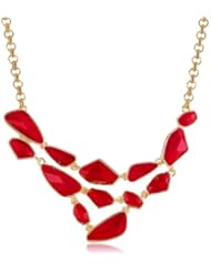 Kenneth Jay Lane Polished Gold and Red Faceted Stones Bib Necklace, 20"