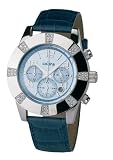 Cobra - CO109/2ACBU - Montre Femme - Quartz Analogique - Chronographe - Etanche 10 ATM - Bracelet Cuir Bleu Fa&ccedil;on Croco - Cadran Acier Rond Empierr&eacute; - Couleur Bleu