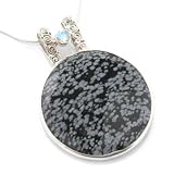Sterling Silver Lace Agate, Lapis or Snowflake Obsidian Pendant w/ Chain