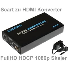 Ligawo � Scart zu HDMI Konverter + Upscaler auf 720p/1080p + integrierter Verst�rker + Netzteil + HDCP Unterst�tzung - Scart zu HDMI Wandler Adapter Converter