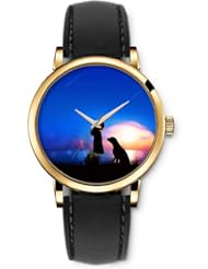 SPRAWL Aanalog Fashion Series Gold Ladies Watches of Genuine Black Leather Strap,Unique Wrist Watch for Women Girls Designed with Bachelor girl