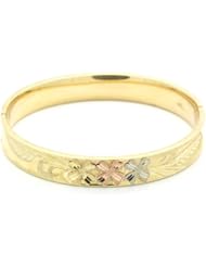 14K Tri-Color Gold 11mm Diamond Cut Flower 2.5 Diameter Adjustable Bangle Bracelets