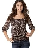 6 Degrees Smocked Giraffe-Print Chiffon Top