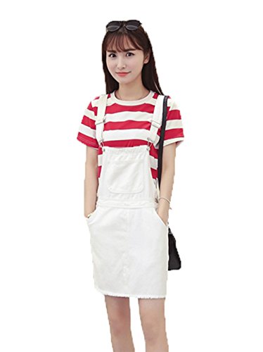 HengLiYa(ヒンリヤ)　デニム オールインワン サロペット デニムスカート レディース サロペット スカート ジャンパースカート デニム ジーンズ 無地 ワンピース ジーンズ ホワイト XS S M L XL