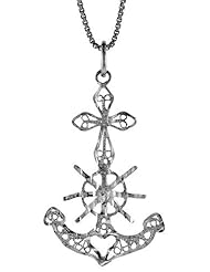 Sterling Silver Filigree Mariners Cross Pendant, 1 1/4 inch