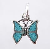 Tiny Sterling Silver Turquoise Chip Inlay Butterfly Charm, #8957